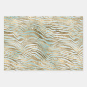 アクアミント金ゴールドグリッツスパークルアニマルプリント ラッピングペーパーシート (正面)