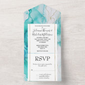 アクアミント金ゴールドホワイトマーブル オールインワン招待状 (内側)