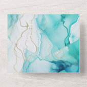 アクアミント金ゴールドホワイトマーブル オールインワン招待状 (裏面)