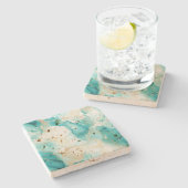 アクアミント金ゴールドホワイトマーブル ストーンコースター (横)