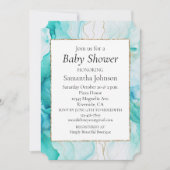 アクアミント金ゴールドホワイトマーブル 招待状 (正面)