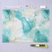 アクアミント金ゴールドホワイトマーブル 薄葉紙 (クラフト)