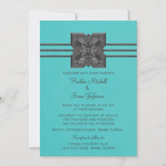 アクアメダリオン縁どウェディング招待 招待状 (正面)