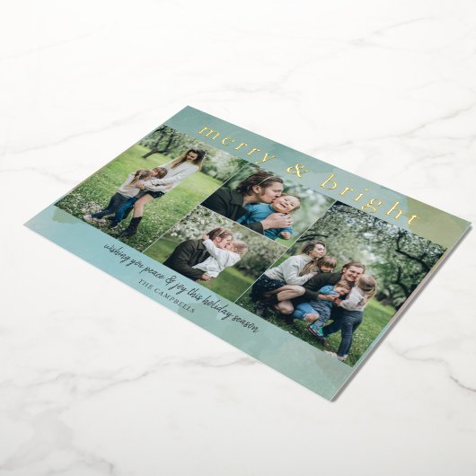 アクアメリーと明るい抽象芸術フォトコラージュ 箔シーズンカード (回転した状態)