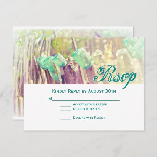 アクアメーソンジャースオンフレンチポストウェディングRSVPカード 出欠カード (正面/裏面)