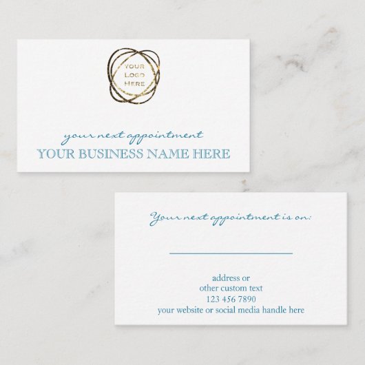 アクアモダンエレガントカスタムビジネスのロゴ 予約カード (正面/裏面)