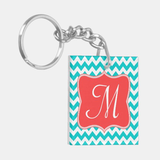 アクアモダンコーラルシェブロンジグザグキーストライプチェーン キーホルダー (正面左)
