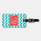 アクアモダンコーラルシェブロンジグモノグラムラゲージタグ ラゲッジタグ (正面横)