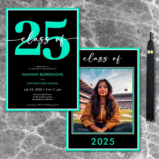 アクアモダンスミニマルクリプト卒業パーティー 招待状