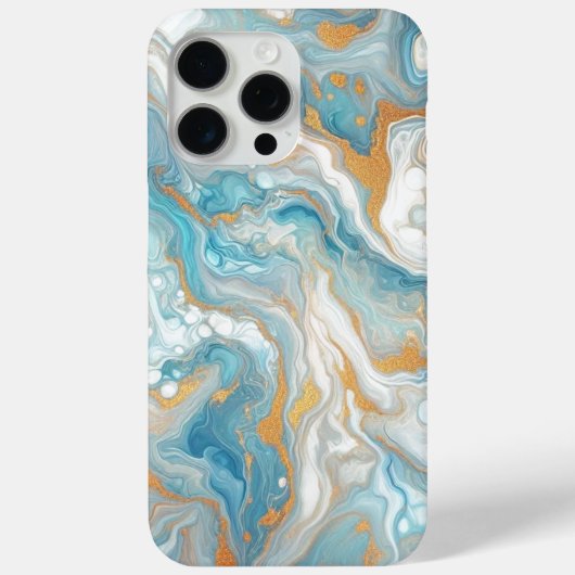 アクアモダンターコイズティール（緑がかった色）ブルー金ゴールドアートパターン Case-Mate iPhoneケース (裏面)