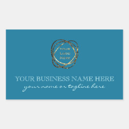 アクアモダンターコイズ追加ビジネスロゴカスタム 長方形シール