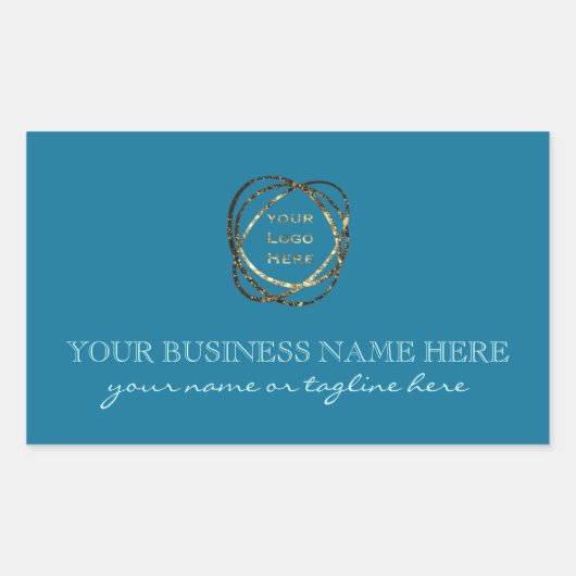 アクアモダンターコイズ追加ビジネスロゴカスタム 長方形シール (正面)