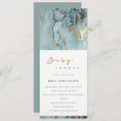 アクアモダンダスキーブルー金ゴールドアガート赤ちゃんシャワー 招待状 (正面/裏面)