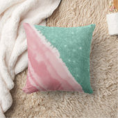 アクアモダンティール(緑がかった色)ピンクグリッター水彩ビーチ クッション (ブランケット)