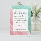 アクアモダンティール(緑がかった色)ピンクグリッター水彩ビーチ サンキューカード (スタンド正面)