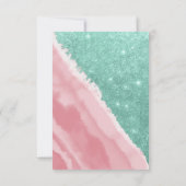 アクアモダンティール(緑がかった色)ピンクグリッター水彩ビーチ サンキューカード (裏面)