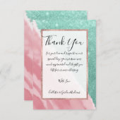 アクアモダンティール(緑がかった色)ピンクグリッター水彩ビーチ サンキューカード (正面/裏面)