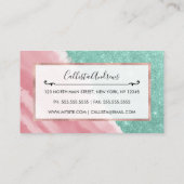 アクアモダンティール(緑がかった色)ピンクグリッター水彩ビーチ 名刺 (裏面)