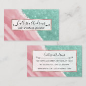 アクアモダンティール(緑がかった色)ピンクグリッター水彩ビーチ 名刺 (正面/裏面)