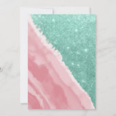 アクアモダンティール（緑がかった色）ピンクグリッター水彩ビーチ 招待状 (裏面)