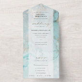 アクアモダンティール(緑がかった色)ブルー金ゴールドアガート抽象芸術結婚ズ オールインワン招待状 (内側)