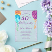 アクアモダンパープルバルーン40歳の誕生日パーティー アクリル招待状 (インサイチュ (ウェディング))