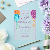 アクアモダンパープルバルーン75th誕生日パーティー アクリル招待状 (インサイチュ (ウェディング))