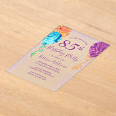 アクアモダンパープルバルーン85th誕生日パーティー アクリル招待状 (レイダウン)