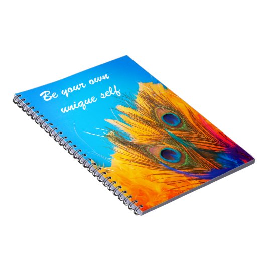 アクアモダンブルーとイエローピーコックの羽根 ノートブック (右側)