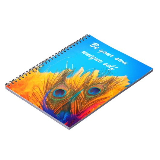 アクアモダンブルーとイエローピーコックの羽根 ノートブック (左側)