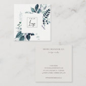 アクアモダンブルーの葉のトロピカルフェーンロゴ スクエア名刺 (正面/裏面)