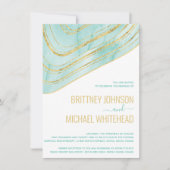 アクアモダンブルーアガテゴールドフォイル結婚ズ 招待状 (正面)