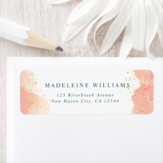 アクアモダンブルーウォーターカラー金ゴールド差出人住所 ラベル (インサイチュ)