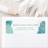 アクアモダンブルーウォーターカラー金ゴールド差出人住所 ラベル (インサイチュ)