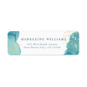 アクアモダンブルーウォーターカラー金ゴールド差出人住所 ラベル (正面)