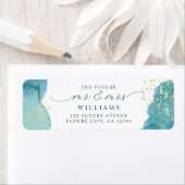 アクアモダンブルーウォーターカラー金ゴールド差出人住所 ラベル (インサイチュ)