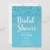 アクアモダンブルーグラムグリッターブライダルシャワー 招待状 (正面)