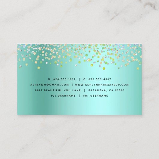 アクアモダンブルーグリーンサロンメイクアップアーティスト 名刺 (裏面)