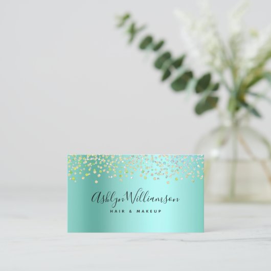 アクアモダンブルーグリーンサロンメイクアップアーティスト 名刺 (スタンド正面)