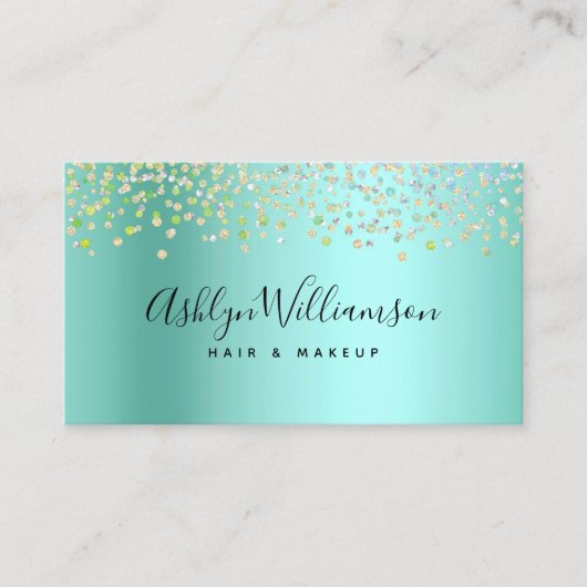 アクアモダンブルーグリーンサロンメイクアップアーティスト 名刺 (正面)