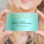 アクアモダンブルーグリーンサロンメイクアップアーティスト 名刺