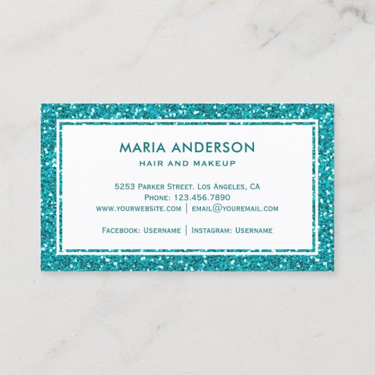 アクアモダンブルーシークンズグリッターメイクアップアーティスト 名刺 (裏面)