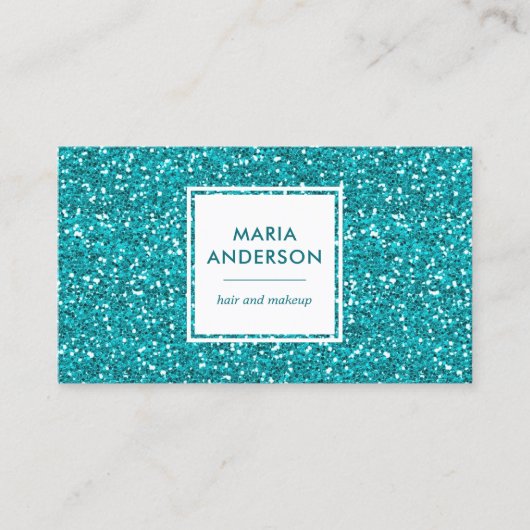 アクアモダンブルーシークンズグリッターメイクアップアーティスト 名刺 (正面)