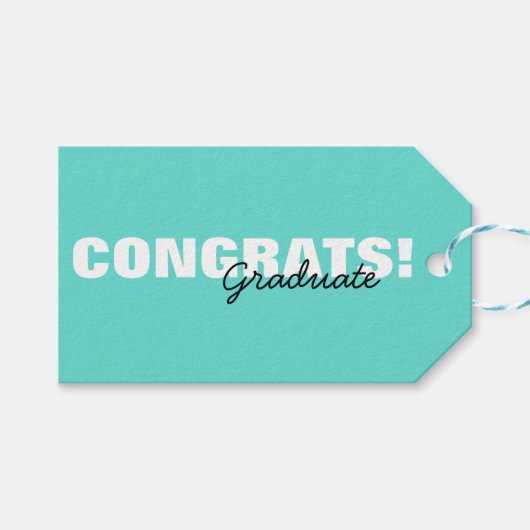 アクアモダンブルータイポグラフィおめでとう卒業 ギフトタグ (正面(横))