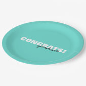 アクアモダンブルータイポグラフィおめでとう卒業 ペーパープレート (アングル)