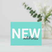 アクアモダンブルータイポグラフィの移動発表 ポストカード (スタンド正面)