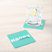 アクアモダンブルータイポグラフィハッピーバースデーパーティー スクエアペーパーコースター (インサイチュ)