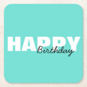 アクアモダンブルータイポグラフィハッピーバースデーパーティー スクエアペーパーコースター (正面)