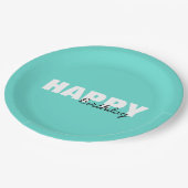 アクアモダンブルータイポグラフィハッピーバースデー ペーパープレート (アングル)