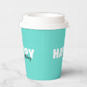 アクアモダンブルータイポグラフィハッピーバースデー 紙コップ (右)